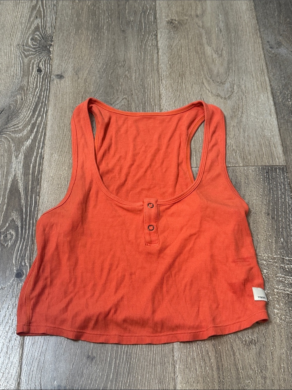 Vuori Ribbed Henley Crop Tank Top - Orange JAH1413